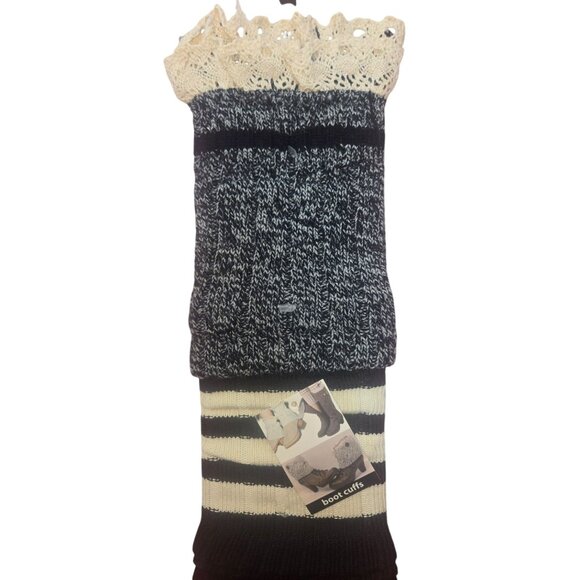 2 Pack Boot Cuffs With Lace Trim - Striped Knit Design - Picture 1 of 5
